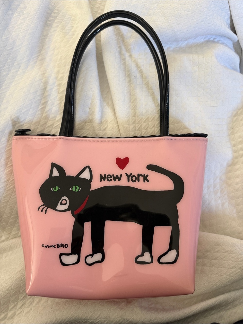 Marc Tetro New York Pink Tuxedo Cat Tote Bag - Glossy Vegan Leather
